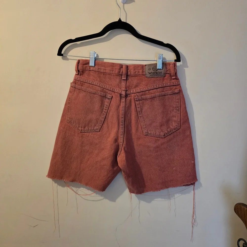 Vintage Wrangler High Waisted Cut Off Denim Shorts Rust Orange Terracotta 28